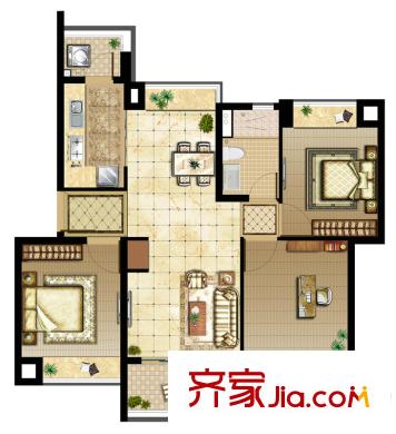 合景叠翠峰户型图二期馨园C3户型 3室2厅1卫1厨