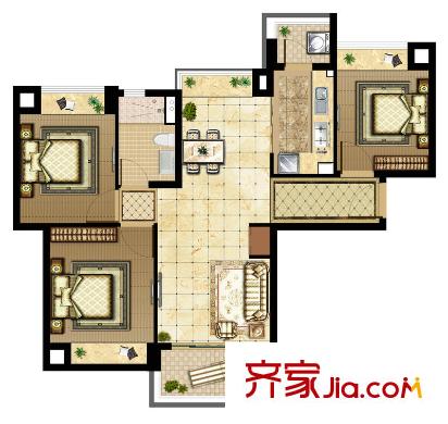 合景叠翠峰户型图户型图 3室2厅2卫1厨