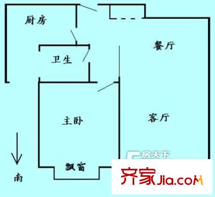 南國(guó)龍?jiān)窇粜蛨D戶型圖 1室2廳1衛(wèi)1廚