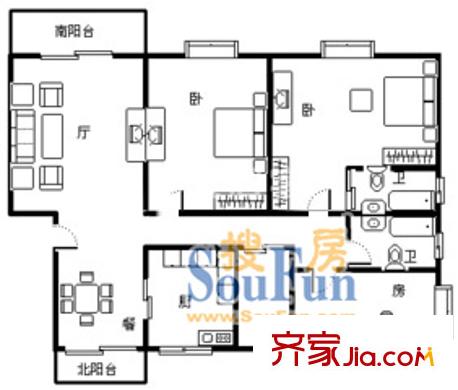 大上海国际花园侨亨园户型图上海 大上海国际花园乔亨园 户型图 3室2厅2卫1厨