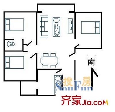 大上海国际花园侨亨园户型图上海 大上海国际花园乔亨园 户型图 3室2厅1卫1厨