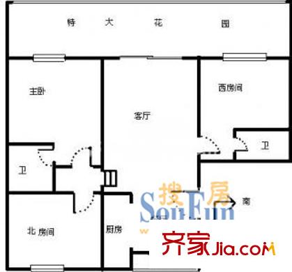 大上海国际花园侨亨园户型图上海 大上海国际花园乔亨园 户型图 3室2厅2卫1厨