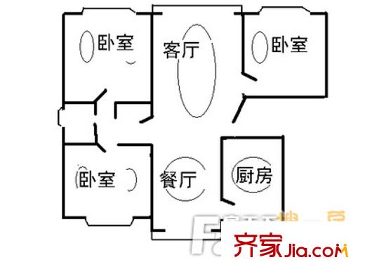 汇山大楼户型图户型图 3室2厅1卫1厨