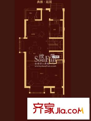 萬(wàn)科金色里程戶型圖別墅起居室 3室1廚