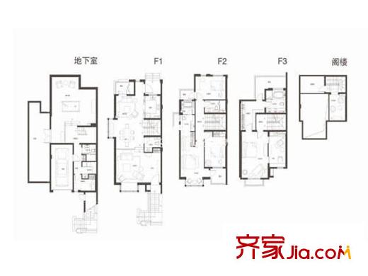 萬(wàn)科金色里程戶型圖聯(lián)體別墅戶型 5室4廳4衛(wèi)1廚
