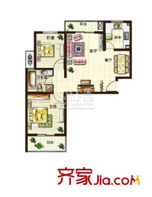 嘉城户型图新航域户型123-25 2室2厅1卫1厨