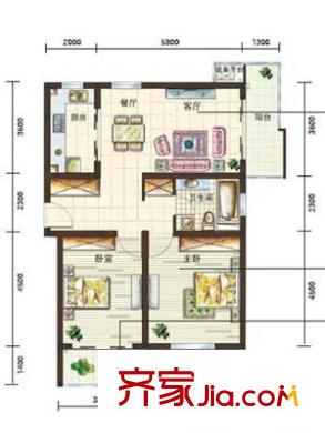 嘉城户型图b2户型图 2室2厅1卫