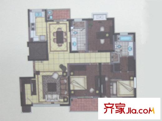 嘉乐东润舒庭2#139平三室二厅户型图 3室2厅2卫1厨