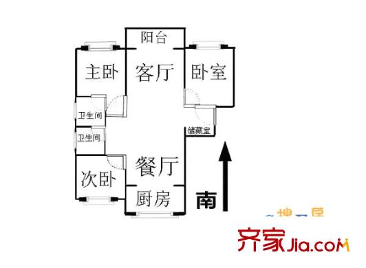 上海 建德花园郁金香苑 2室 户型图