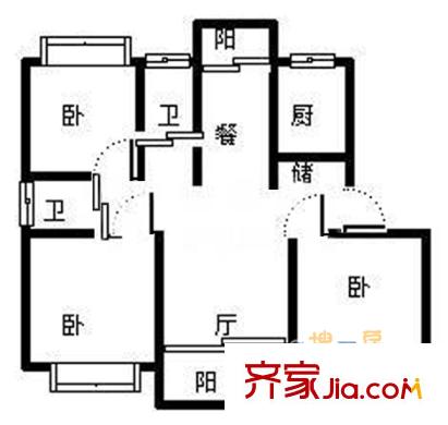 金色航城海鑫苑戶型圖上海 金色航城(海鑫苑) 戶型圖 3室2廳2衛(wèi)1廚