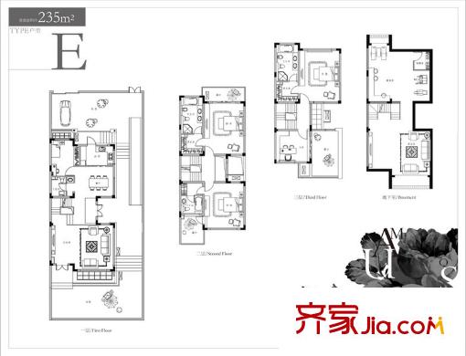 綠地上河院戶型圖房型E 4室5廳4衛(wèi)1廚