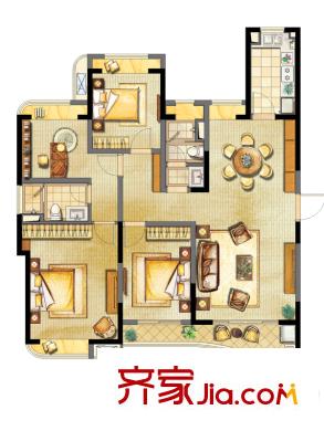 浦東頤景園D1戶型 4室2廳2衛(wèi)1廚