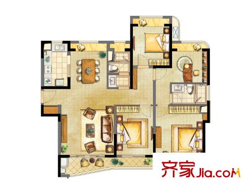 浦東頤景園D2戶型 4室2廳2衛(wèi)1廚