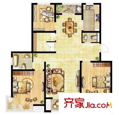 墅外戶型圖戶型圖 3室3廳2衛(wèi)1廚
