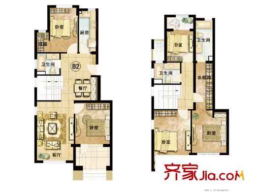 保利茉莉公馆户型图多层B2户型 5室2厅3卫1厨