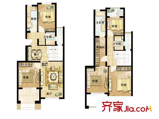 保利茉莉公馆户型图多层B2’户型 5室2厅3卫1厨
