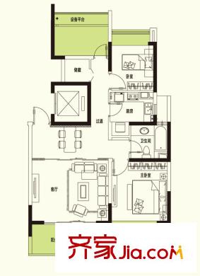 康橋半島秀溪公寓戶型圖D2戶型 2室1廳1衛(wèi)1廚