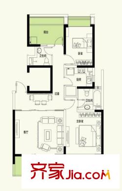 康橋半島秀溪公寓戶型圖2房戶型圖 2室2廳2衛(wèi)1廚