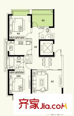 康橋半島秀溪公寓戶型圖2房戶型圖 2室2廳2衛(wèi)1廚