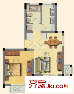 保利金色唐城戶型圖房型C 1室2廳1衛(wèi)1廚