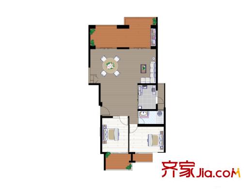 上尚缘C户型图 2室2厅1卫1厨