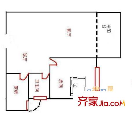 复地北桥城公寓户型图上海 复地北桥城 户型图 1室2厅1卫1厨