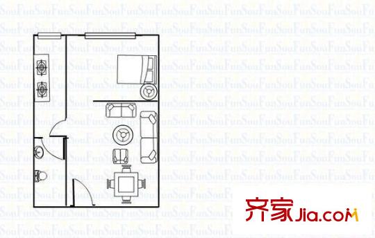 龙麒苑户型图户型图 1室1厅1卫1厨