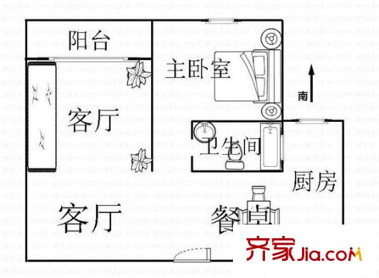 龙麒苑户型图户型图 1室1厅1卫1厨