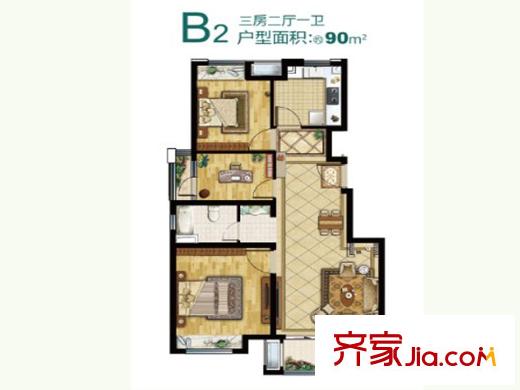 中国铁建青秀城B2户型 3室2厅1卫1厨