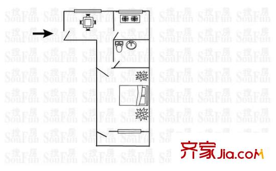 由由一村 1室 戶型圖