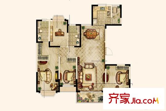 恒大佘山首府G户型 4室2厅2卫1厨