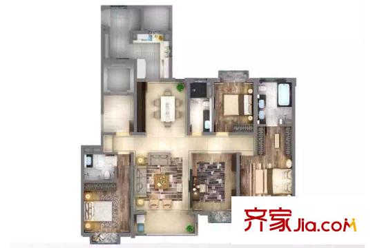 萬(wàn)科翡翠公園180平大4房 4室2廳3衛(wèi)1廚