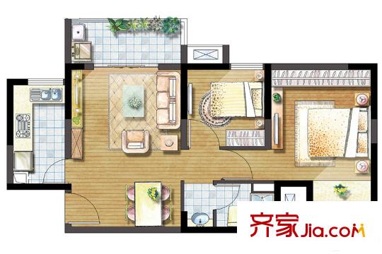 凱德新視界B2戶型 2室2廳1衛(wèi)1廚