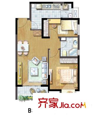 凱德新視界B3戶型平面圖 2室2廳1衛(wèi)1廚