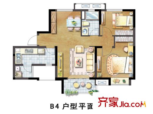 凱德新視界B4戶型平面圖 2室2廳1衛(wèi)1廚