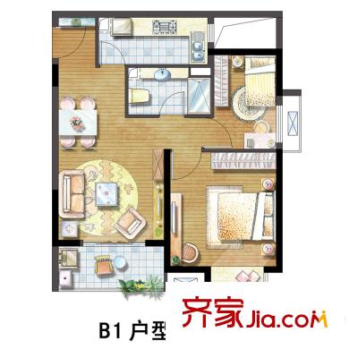 凱德新視界B1戶型平面圖 2室2廳1衛(wèi)1廚