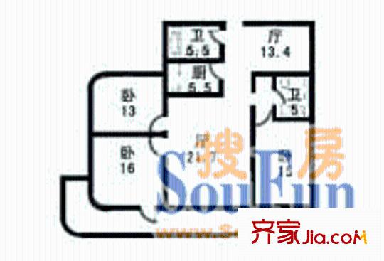 紫光大廈戶型圖3室2廳2衛(wèi)1廚