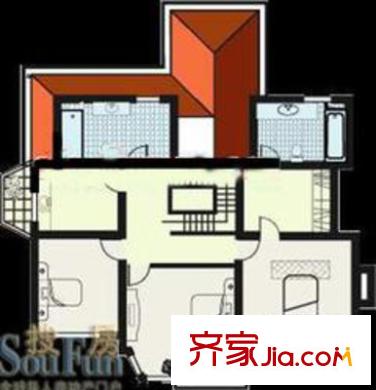 東源麗晶別墅戶型圖B戶型二層 2室1廳2衛(wèi)