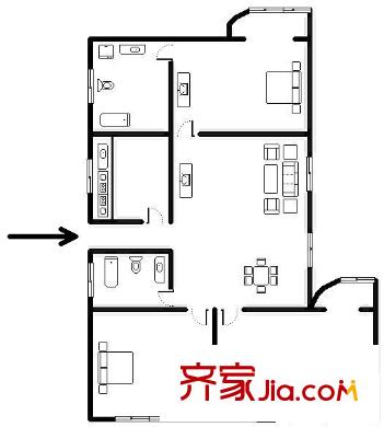 明珠花苑戶型圖戶型圖 3室2廳1衛(wèi)1廚