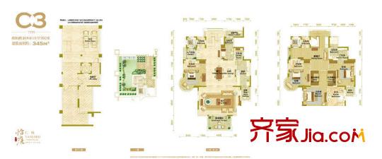 仁恒怡庭公寓户型图C3户型图 1室1厅1卫1厨