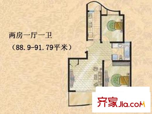 逸亭佳苑戶型圖二室一廳戶型圖 2室1廳1衛(wèi)1廚