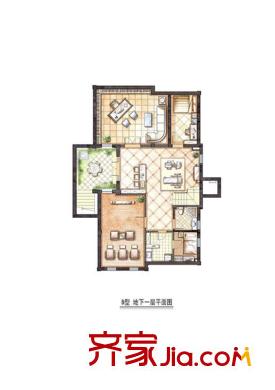 東郊紫園B戶型地下室 1室2衛(wèi)