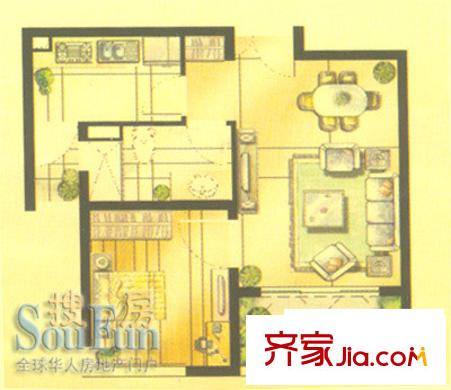 丽景花园户型图户型图 1室2厅1卫