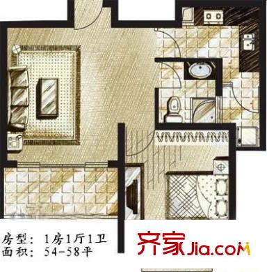 證大家園戶型圖戶型圖 1室2廳1衛(wèi)1廚