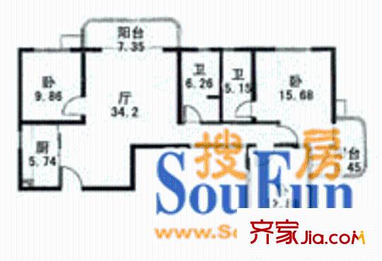 富丽花苑户型图3室2厅2卫1厨
