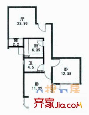 富丽花苑户型图2室1厅1卫1厨