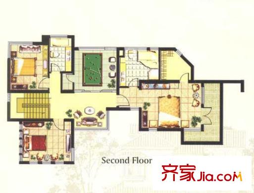 森林溪谷户型图E户型二层 5室2厅5卫1厨