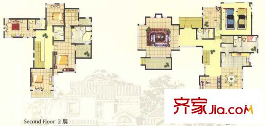 森林溪谷户型图D户型一、二层 5室3厅5卫1厨