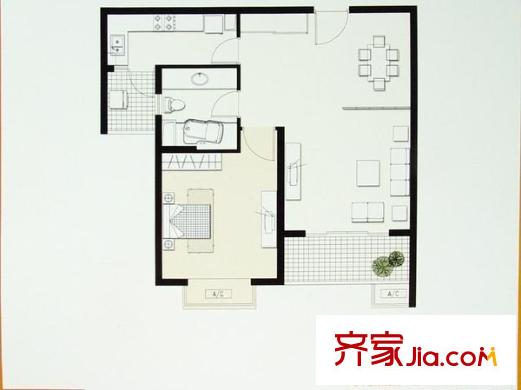 万里雅筑 1室 户型图