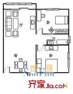 上海 虹城公寓2室 户型图